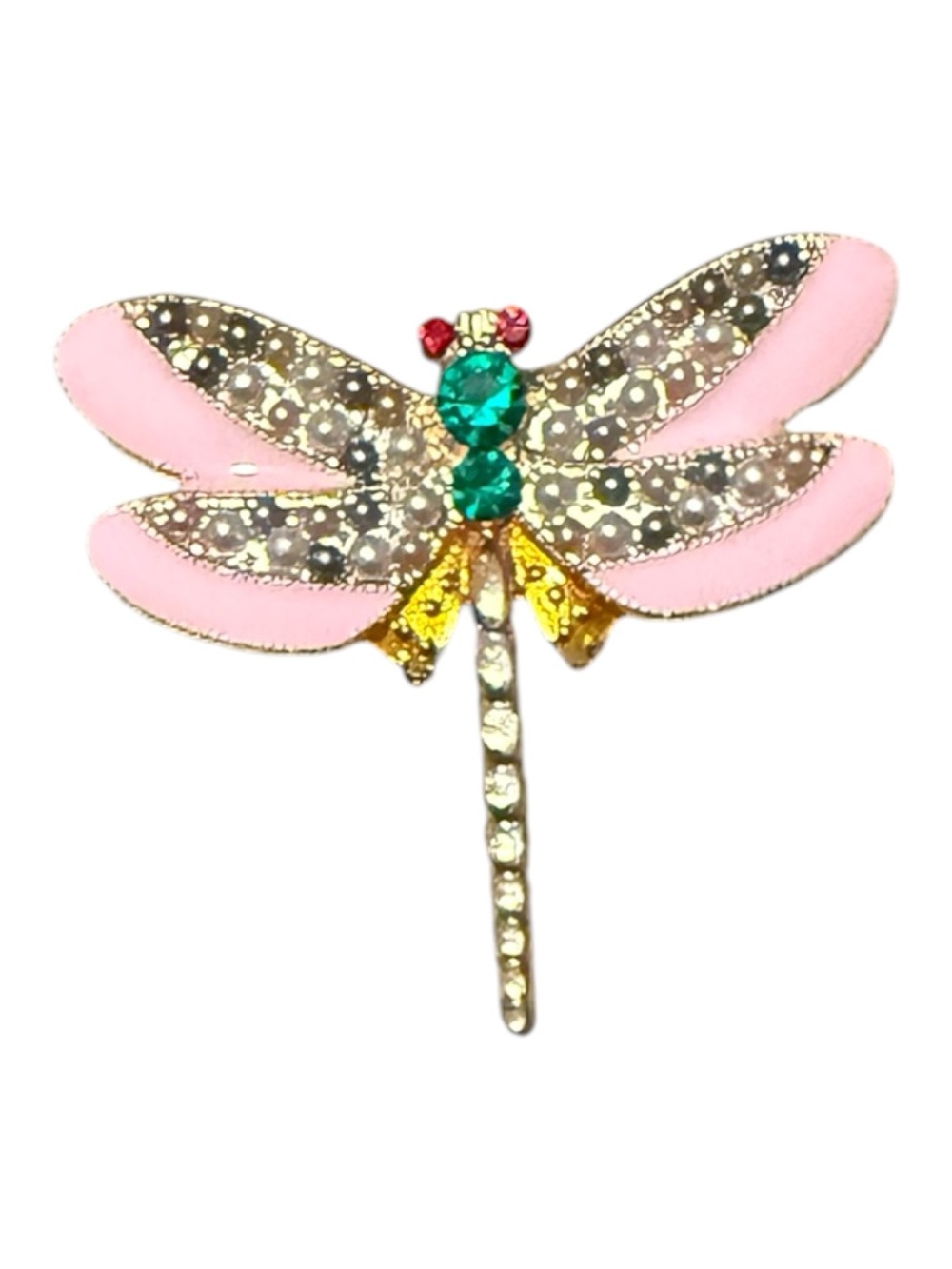 Vintage Pink and Green Dragonfly Brooch by Vintage